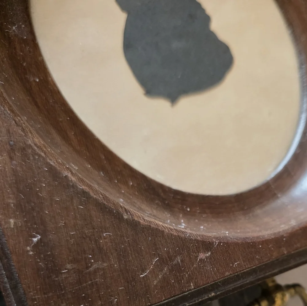 Vintage Child Silhouette Solid Cherry Wooden Frame Picture Farmhouse Decor Oval